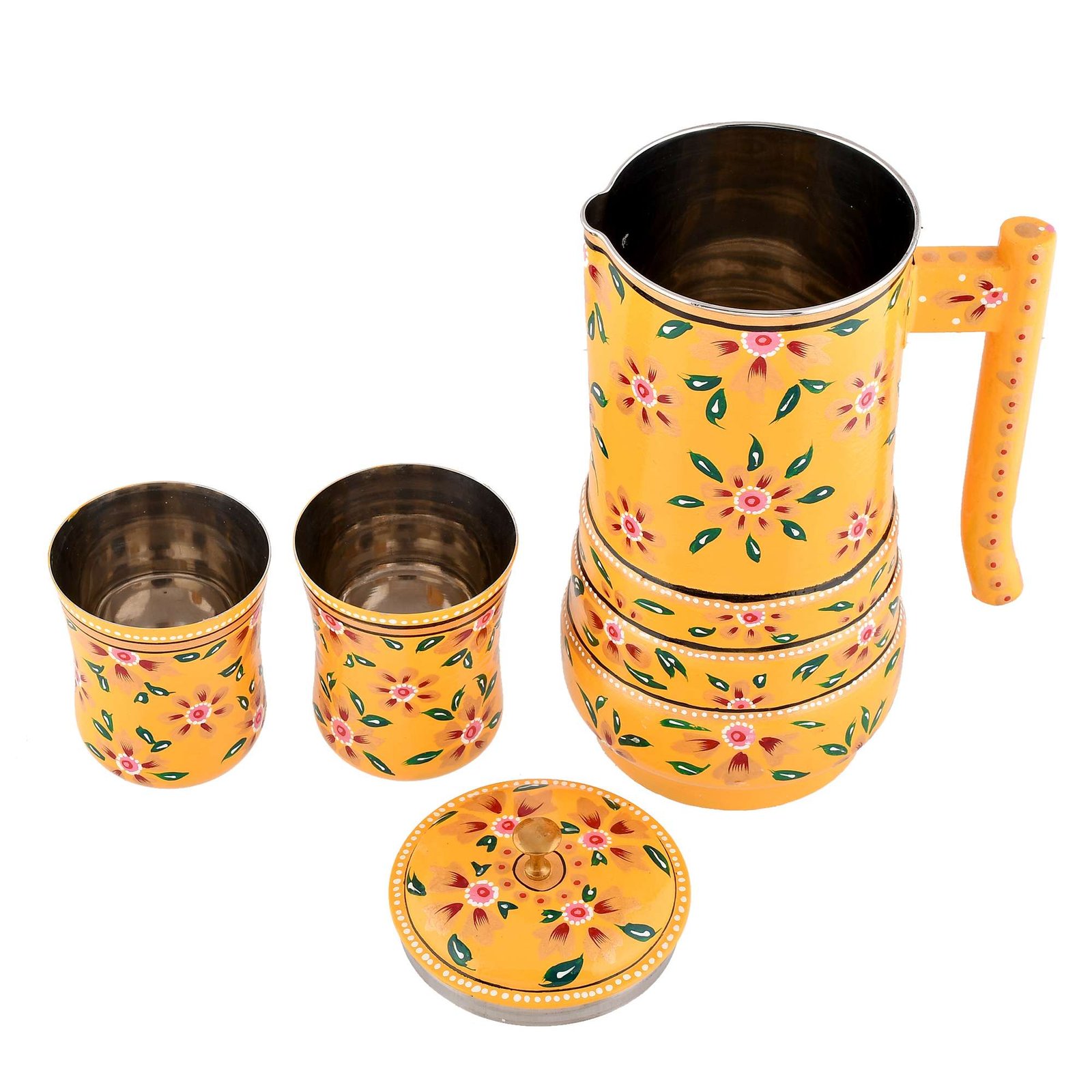 Aluminium Jug Set with 2 Glass Tumblers - 21 cm for kitchen décor ,Table Top , And Home Decoration - Image 3