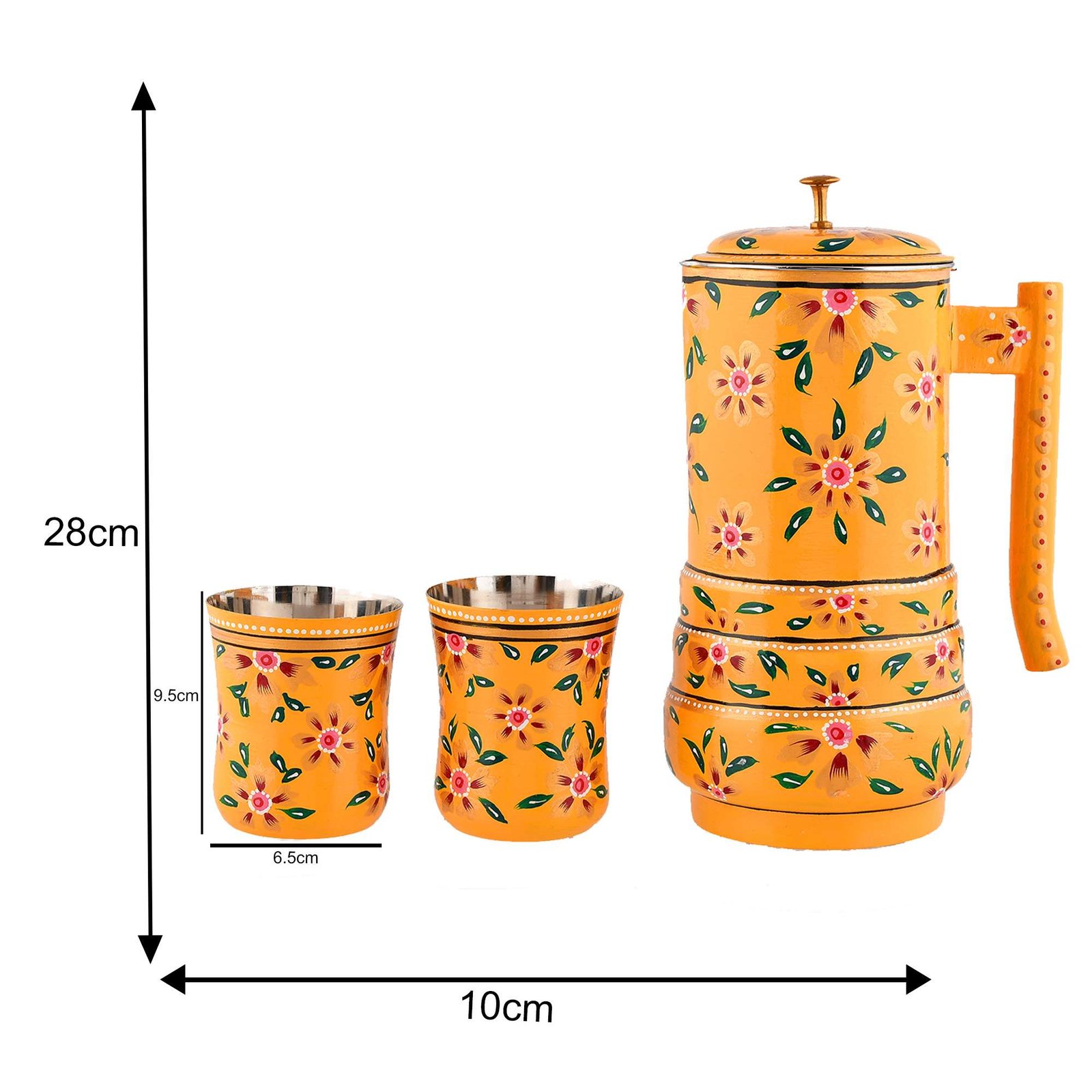 Aluminium Jug Set with 2 Glass Tumblers - 21 cm for kitchen décor ,Table Top , And Home Decoration - Image 4