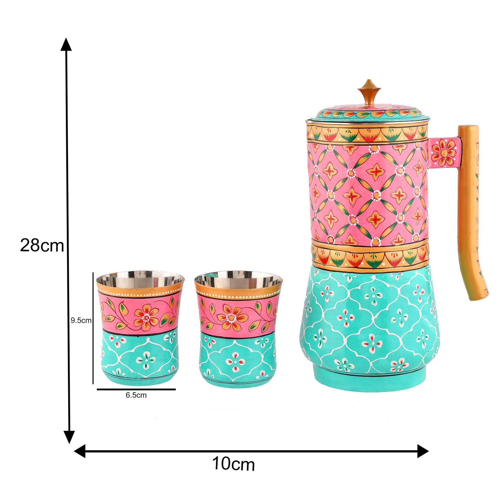 Aluminium Jug Set with 2 Glass Tumblers - 21 cm for kitchen décor ,Table Top , And Home Decoration - Image 4